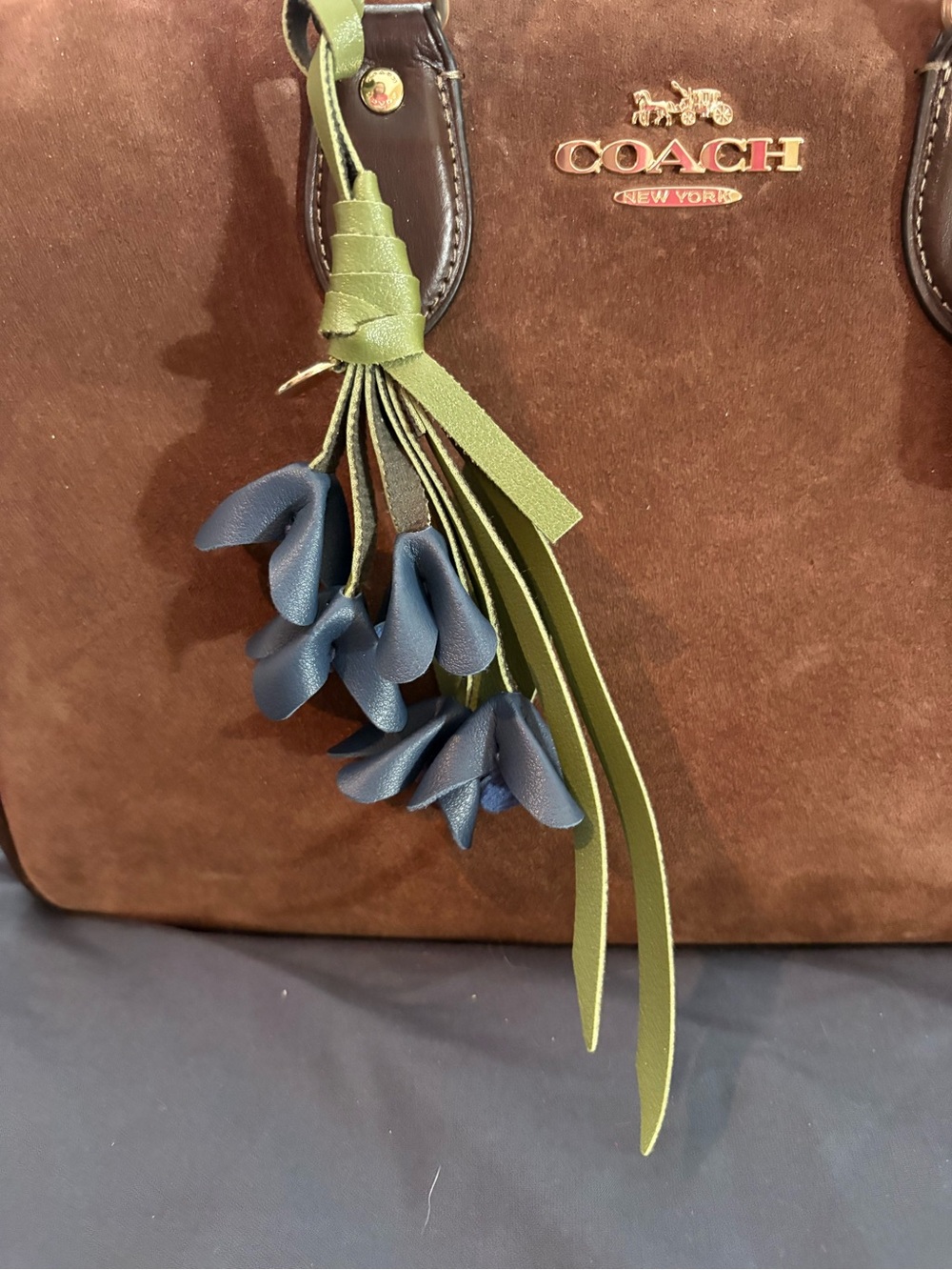 Olive Green Tassel and Navy Petal Bag Charm